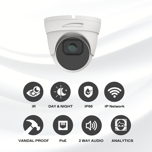 Speco O5T1MG 5MP IP Turret Camera with Advanced Analytics, NDAA Compliant