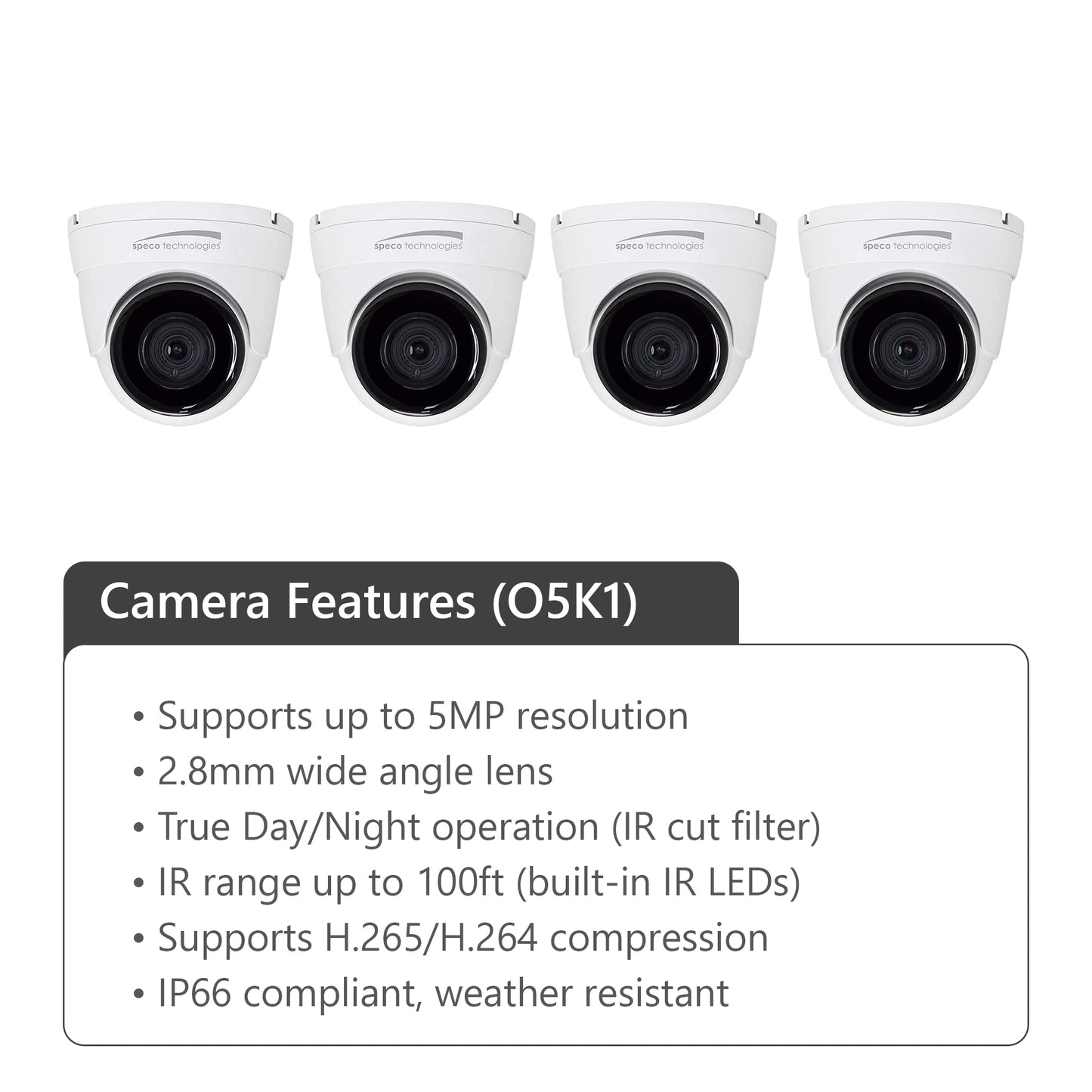 Speco ZIPK4N1- 4 Channel Surveillance Kit with Four 5MP IP Cameras, 1TB, NDAA Compliant