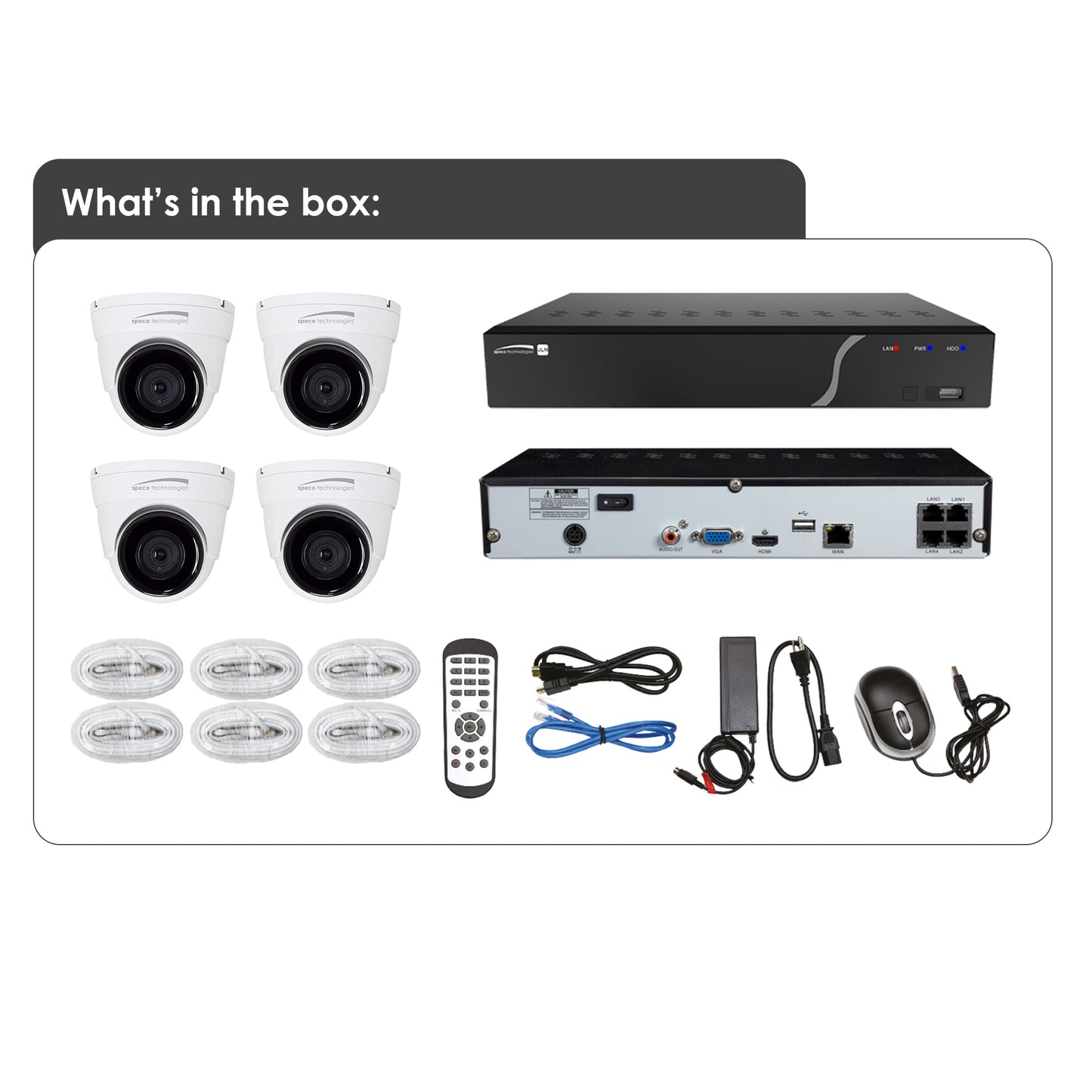 Speco ZIPK4N1- 4 Channel Surveillance Kit with Four 5MP IP Cameras, 1TB, NDAA Compliant
