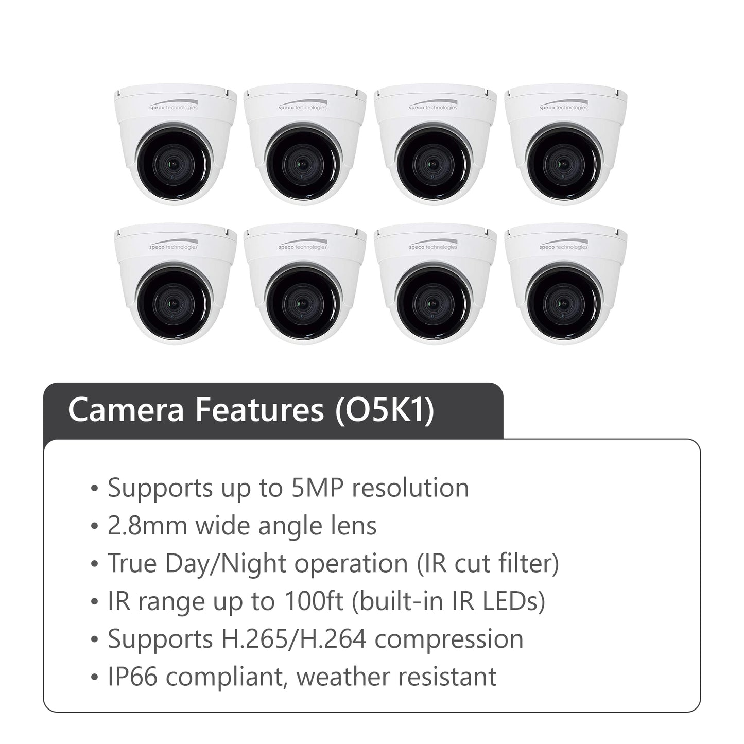 Speco ZIPK8N2 - 8 Channel Surveillance Kit with Six 5MP IP Cameras, 2TB, NDAA Compliant