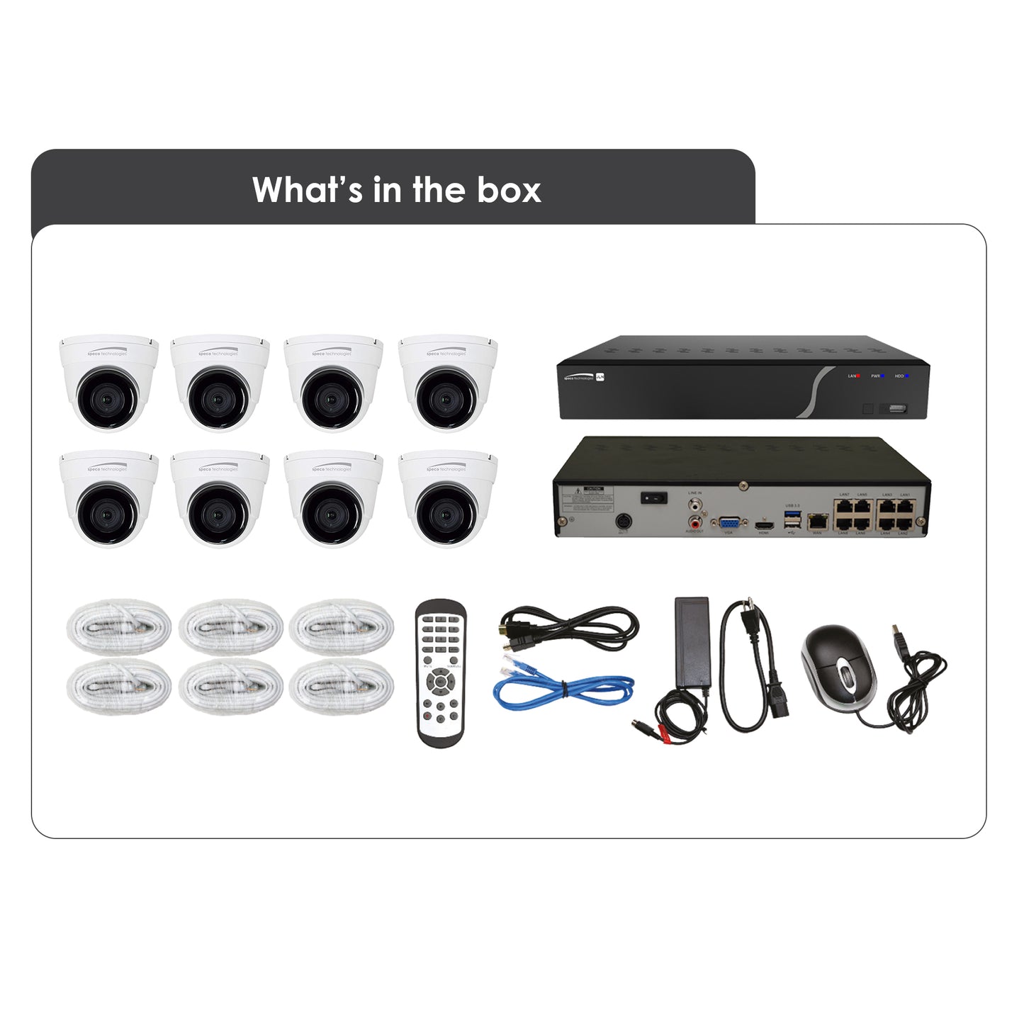 Speco ZIPK8N2 - 8 Channel Surveillance Kit with Six 5MP IP Cameras, 2TB, NDAA Compliant